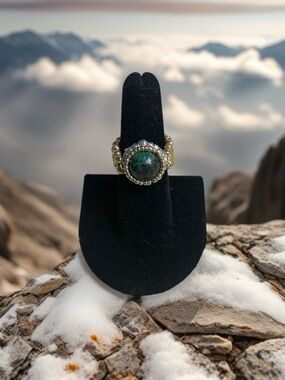 African Turquoise semi precious Gold beaded Ring